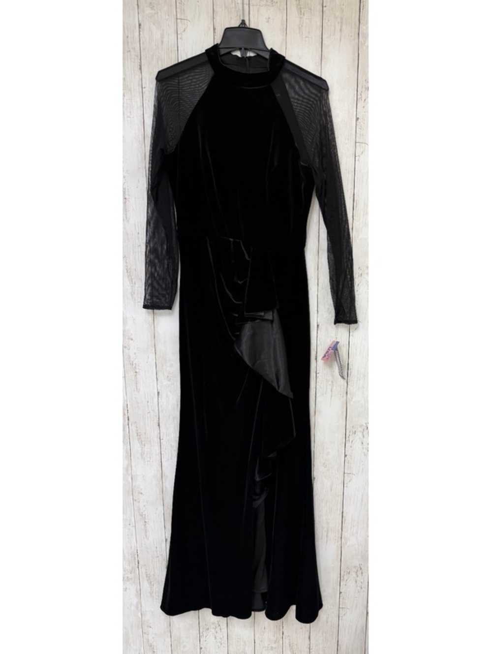 New Betsy Adam Black Velvet and Mesh Long Sleeve Evening Dress Size 12 NWT